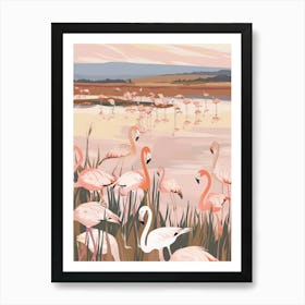 Pink Flamingo Pastels Jungle Illustration 2 Art Print