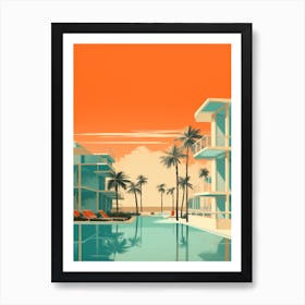 Abstract Illustration Of South Beach Miami Florida Orange Hues 1 Art Print