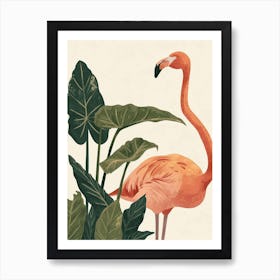 Andean Flamingo And Alocasia Elephant Ear Minimalist Illustration 1 Art Print