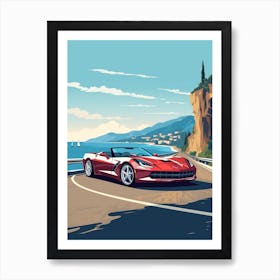 A Chevrolet Corvette In Amalfi Coast, Italy, Car Illustration 2 Art Print