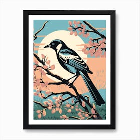 Vintage Bird Linocut Magpie 7 Art Print