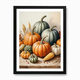 Holiday Illustration With Pumpkins, Corn, And Vegetables (10) Art Print