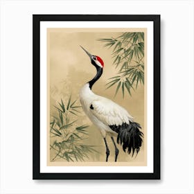 Serene Crane Painting With Bamboo Harmony Art Print