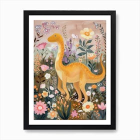 Dinosaur In The Floral Garden 3 Art Print