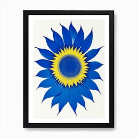 Sunflower Symbol Blue And White Line Drawing Art Print
