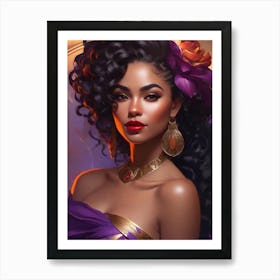 Pretty Woman in Purple & Red 3 Art Print