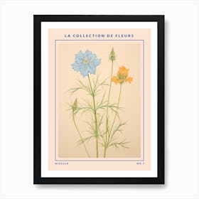 Nigella (Love In A Mist) French Flower Botanical Poster Art Print