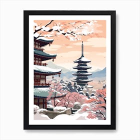 Vintage Winter Travel Illustration Kyoto Japan 1 Art Print