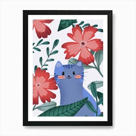 Kawaii Blue Cat in the summer garden Art Print