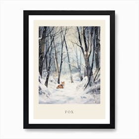 Winter Watercolour Fox 4 Poster Art Print