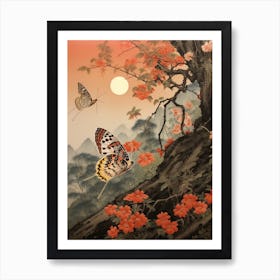 Butterflies At Dusk Japanese Style Painting Poster