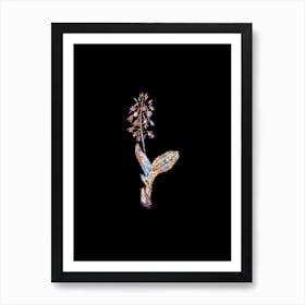 Stained Glass Brown Widelip Orchid Mosaic Botanical Illustration on Black n.0249 Art Print