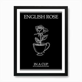 English Rose In A Cup Line Drawing 3 Poster Inverted Art Print