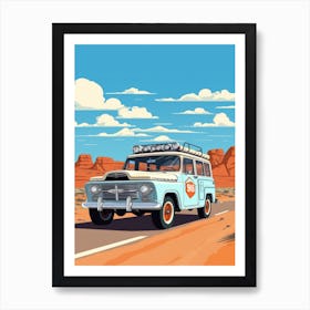 A Toyota Land Cruiser Car In Route 66 Flat Illustration 4 Art Print
