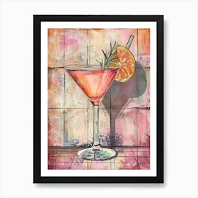 Fruity Rosemary Cocktail Watercolour Inspired Art Print