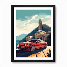 A Alfa Romeo Giulia In Amalfi Coast, Italy, Car Illustration 2 Art Print
