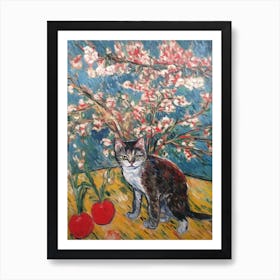 Still Life Of Apple Blossom With A Cat 4 Art Print