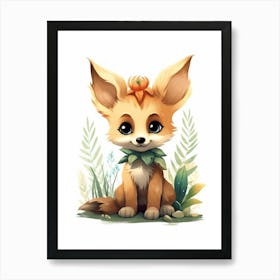 Watercolour Jungle Animal Baby Dingo 1 Art Print