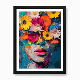 Woman With Flowers On Her Face Art Print