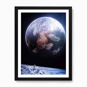 Giant Goldfish In Space With Bubble Art Print