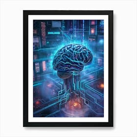 Abstract Digital Painting Of A Human Brain Neural Connections Resembling An Elaborate Circuit Its (1) Art Print