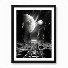 Interstellar Voyage Abstract Black And White 7 Art Print