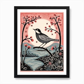 Vintage Bird Linocut Dipper 2 Art Print