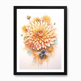 Beehive With Chrysanthemums Watercolour Illustration 1 Art Print