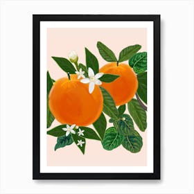 Orange And Flowers Art Print