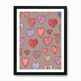 Watercolor Hearts Pattern Art Print
