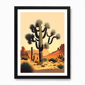 Joshua Trees In Desert Retro Illustration (1) Art Print