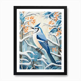 Winter Bird Painting Blue Jay 3 Art Print