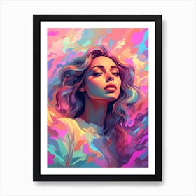 Girl With Colorful Hair Art Print