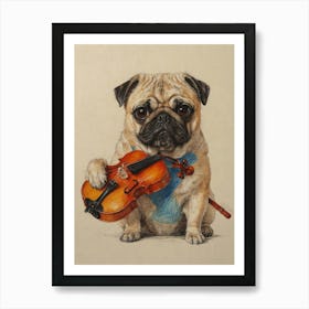 Pug Playing Violin Art Print