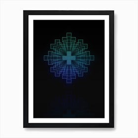 Neon Blue and Green Abstract Geometric Glyph on Black n.0484 Art Print
