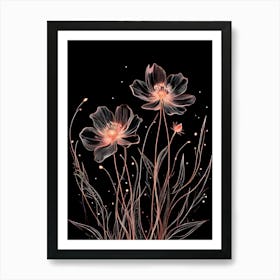 Pink Flowers On A Black Background Art Print