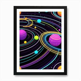 Default Neon Black Light Sgraffito Solar System 3d Illustratio 0 (7) Art Print