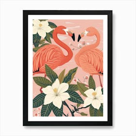 Andean Flamingo And Plumeria Minimalist Illustration 1 Art Print