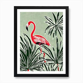 Flamingo 2 Linocut Bird Art Print