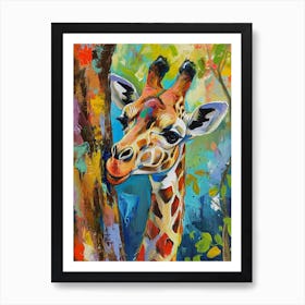Giraffe Against The Tree 4 Art Print