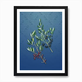 Vintage Wild Olive Botanical on Bahama Blue Pattern n.2564 Art Print