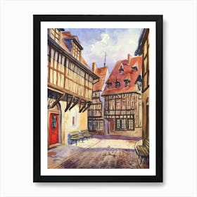 Watercolor Of Old Town In France Art Print