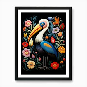 Folk Bird Illustration Pelican 1 Art Print