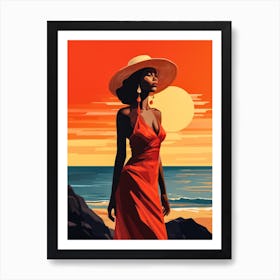 Illustration of an African American woman at the beach 136 Art Print