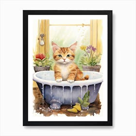 Manx Cat In Bathtub Botanical Bathroom 1 Póster