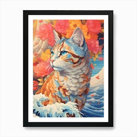 Cat In The Ocean Art Print