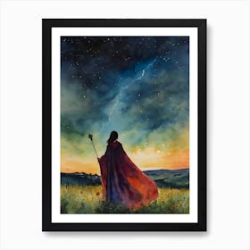 Power - A Witch With a Scepter Harnesses Lightening - Witchy Pagan Goddess Artwork Fairytale Empowerment Witchcraft Elemental Altar Tarot Wheel of The Year Stars Envoking Art Print