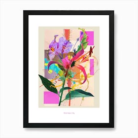 Gloriosa Lily 1 Neon Flower Collage Poster Art Print
