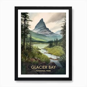 Glacier National Park Watercolour Vintage Travel Poster 3 Art Print