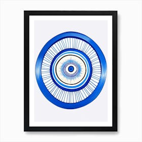 Dharma Wheel, Symbol, Third Eye Blue & White 7 Art Print